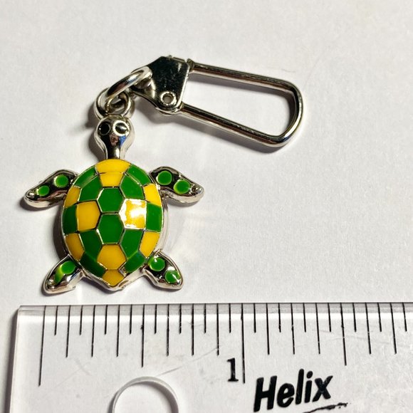 Sea Turtle Keychain Zipper Pull Purse Charm Backpack Yellow Green Silver Plated - Picture 6 of 7
